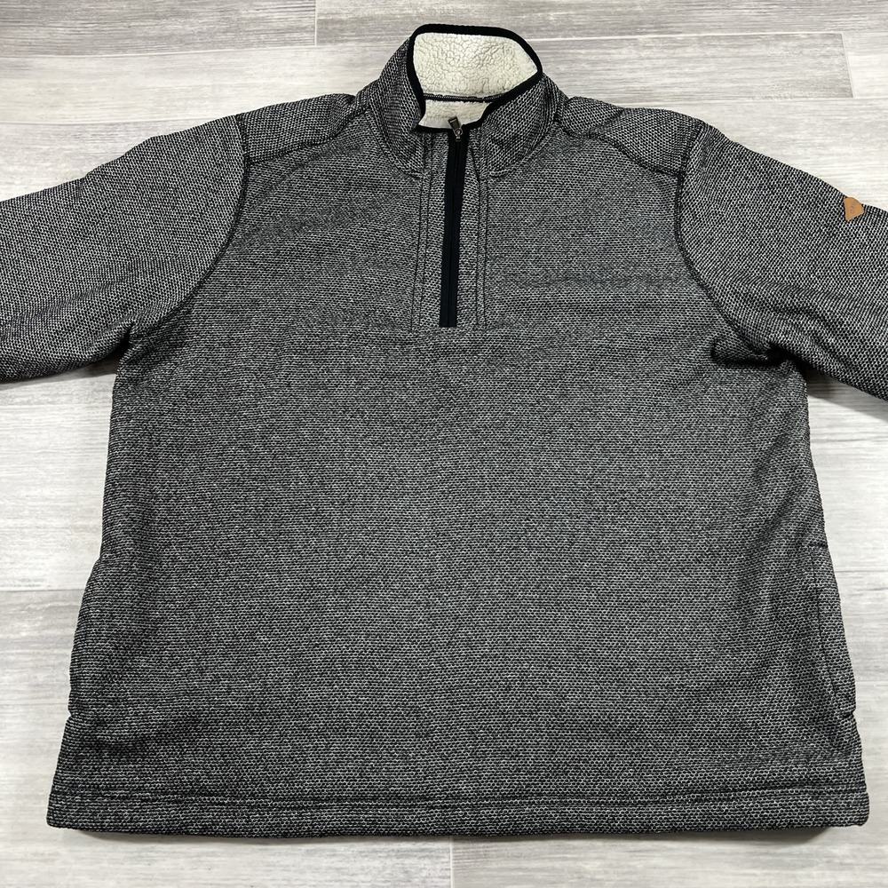 Orvis Men's 2XL 1/4‎ Zip Sherpa Lined Pullover Jacket Black/Gray Pattern Outdoor